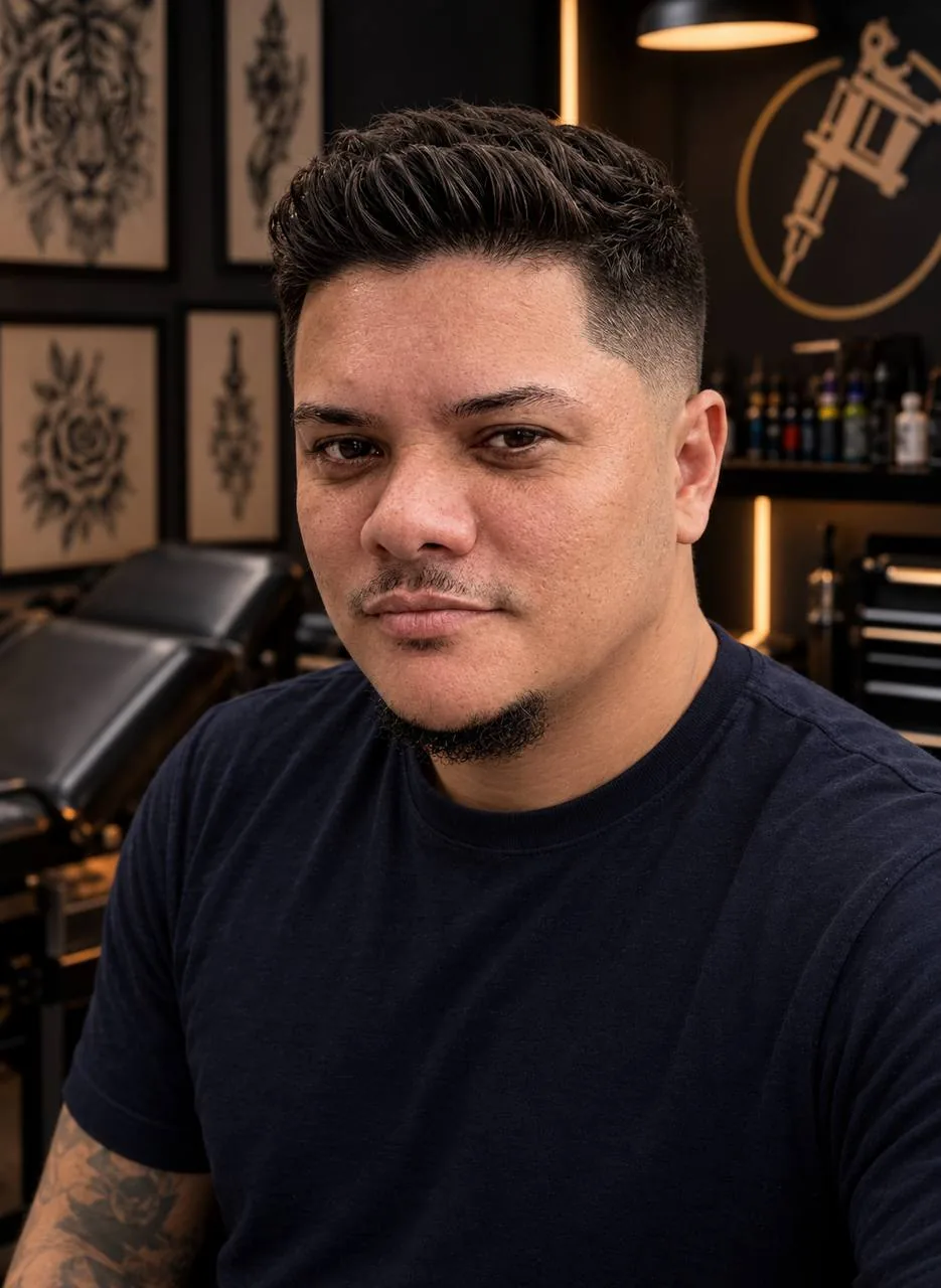 Tatuador da Think Tattoo Studio no estúdio